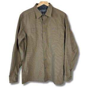 Kuhl Mens Small Shirt Eluxur Long Sleeve Hiking Outdoor Trail Camping Tan Brown